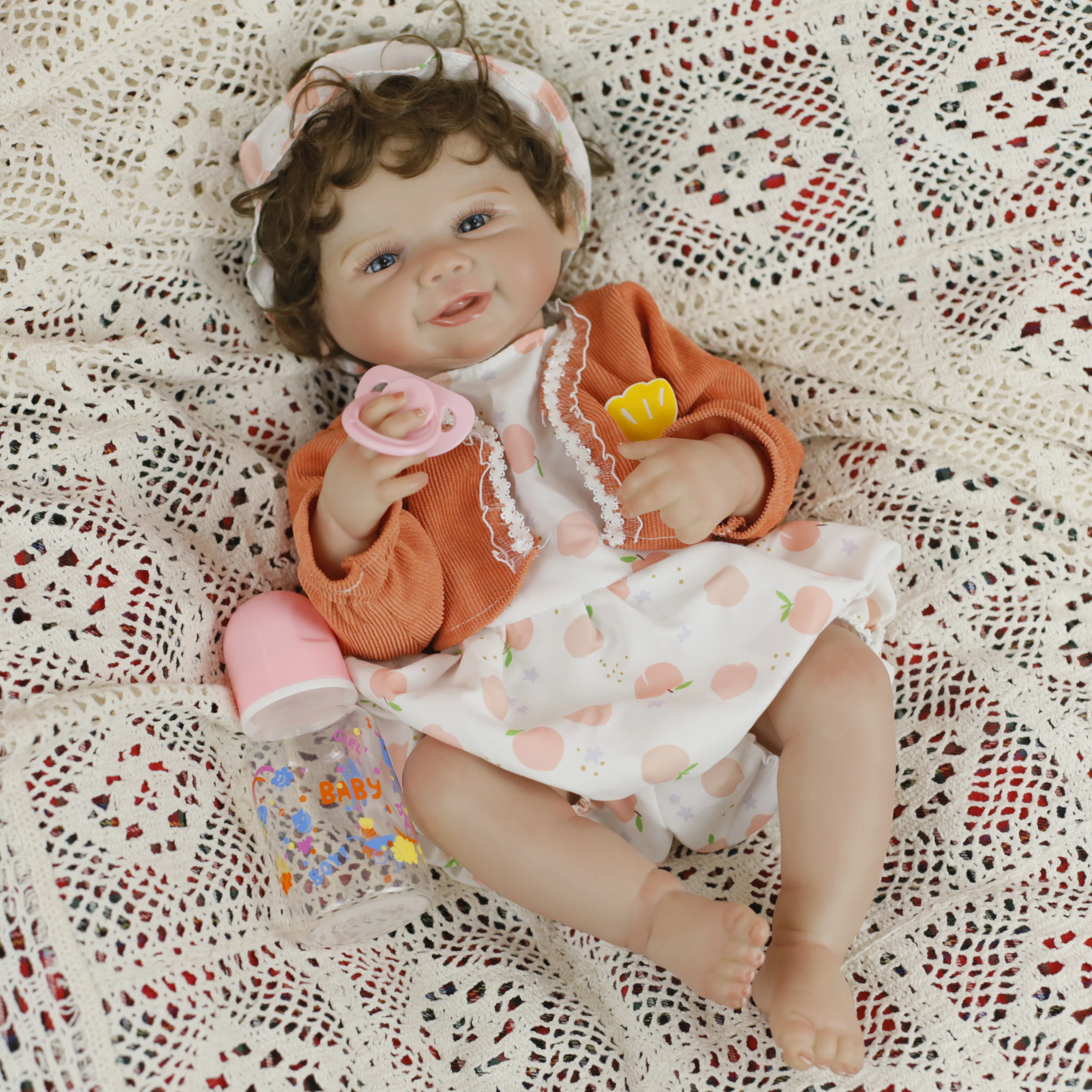 19inch Full Body Vinyl Reborn Baby Doll Vivienne Newborn Lifelike Soft Touch Cuddly Baby with Rooted Hair Best Christmas Gifts