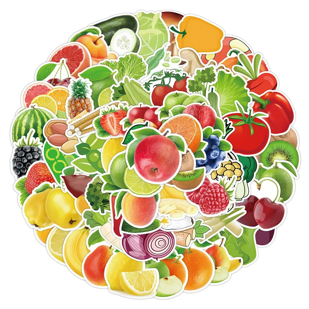 50PCS Cartoon Fruit and Vegetable Graffiti Waterproof Stickers Computer Creative Personalized Decoration Fashion