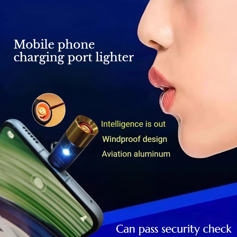 

Metal Mobile Phone Cigarette Lighter Android Universal Blow-on Fire-blowing Fold Lighter Silent Backup Men's Cigarette Lighter