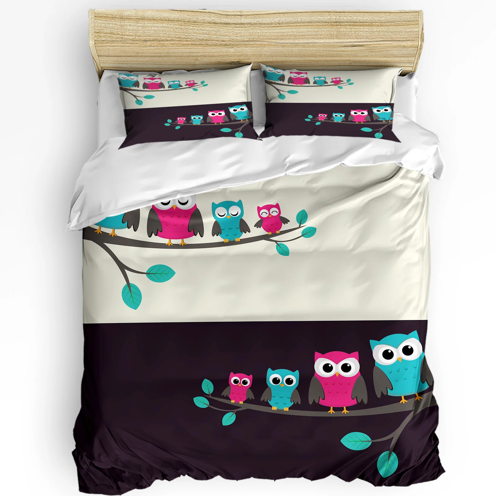 

Cartoon Animals Cute Owl Day And Night 3pcs Duvet Cover Set with Pillow Case Double Comforter Bedding Set Quilt Cover Couple Bed