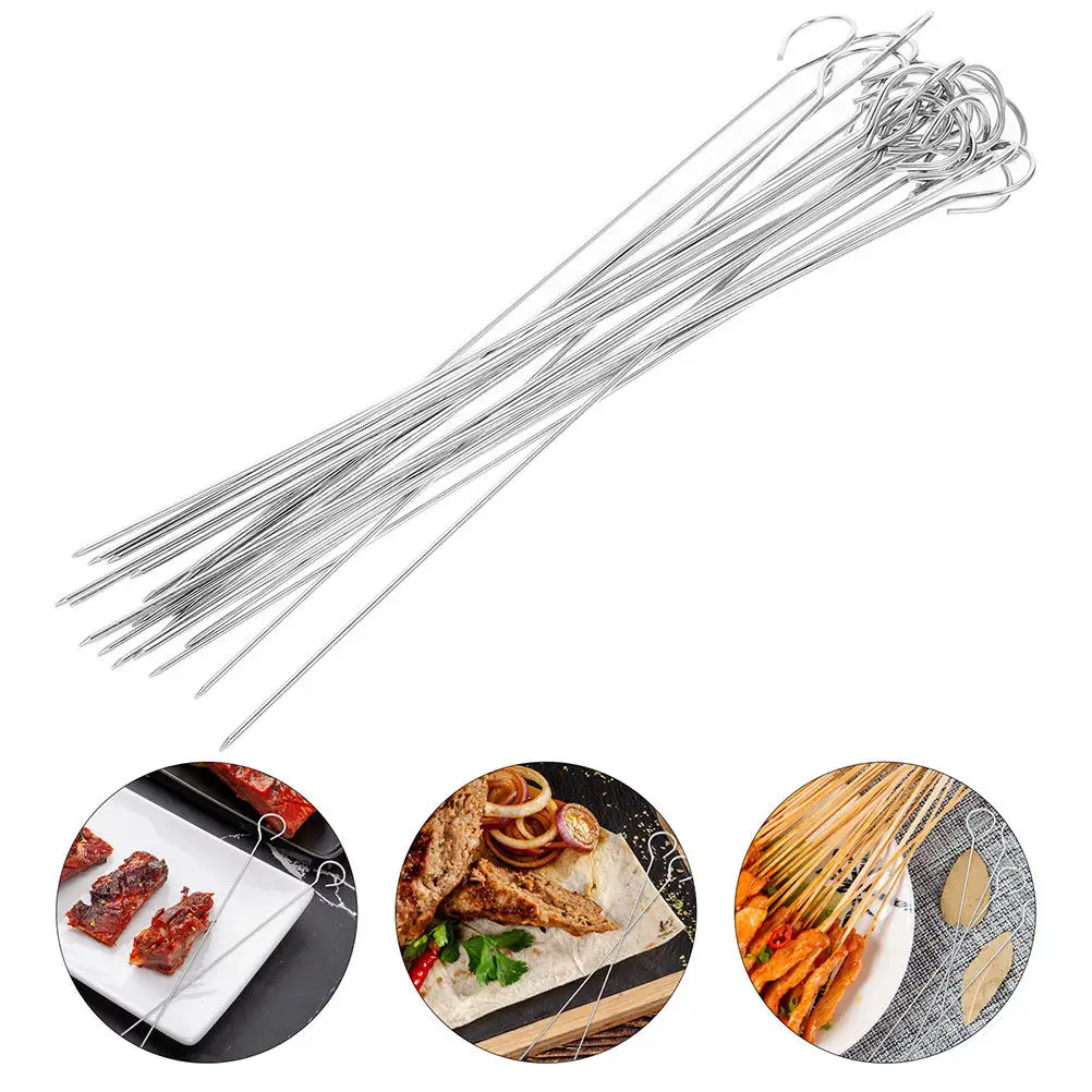 

30Pcs Stainless Steel Grill Skewers Bbq Heavy Duty Metal Pins for Outdoor Cooking Reusable Meat Vegetable Barbecue Supplies