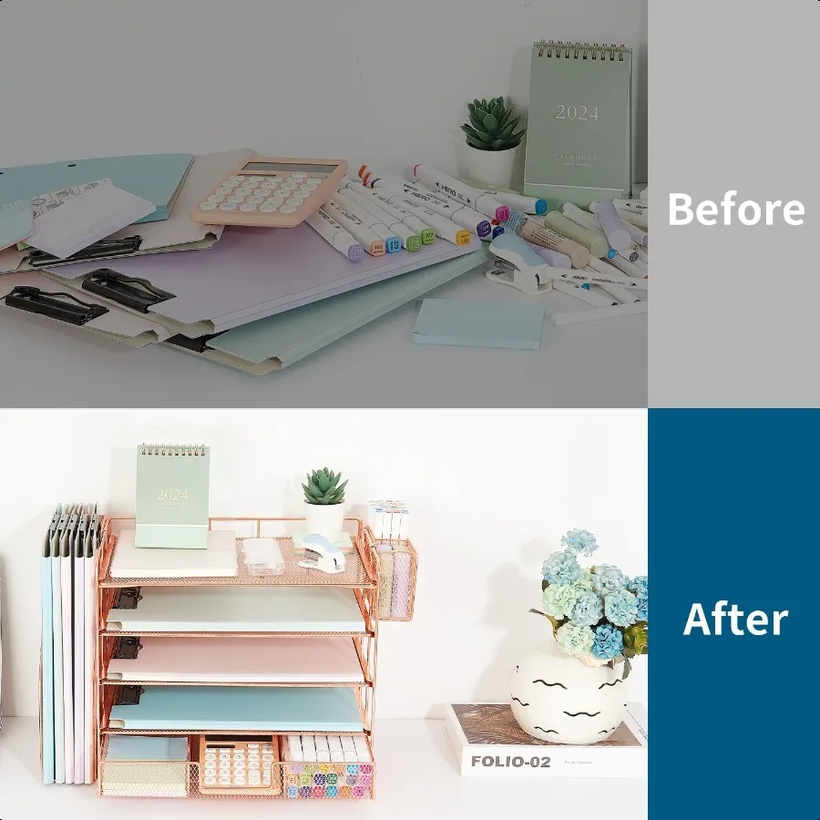 Youbetia 5-уровневый бумажный лоток для писем, органайзер с сетчатым держателем для файлов, настольные аксессуары, настольные органайзеры для рабочего пространства с выдвижным ящиком и пе