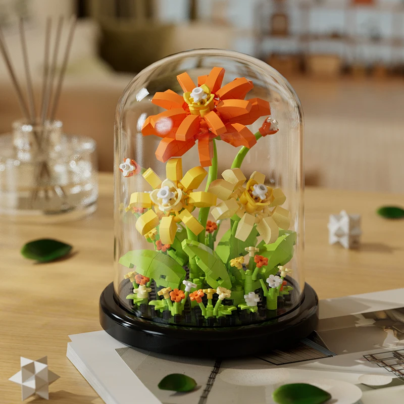 Micro deeltje bouwsteen boeket handgemaakt cadeau, kinderpuzzel speelgoed handgemaakte DIY zonnebloem desktop decoratie ornament
