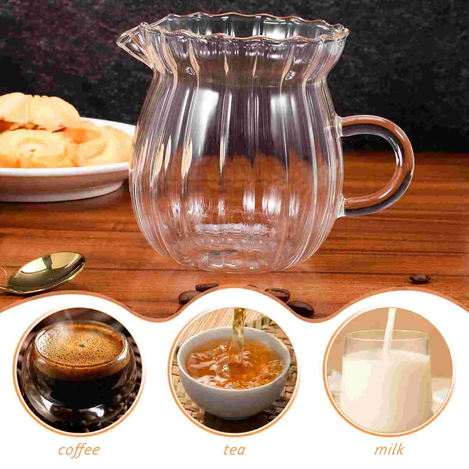 Small Pitcher Glass Creamer Pitcher Milk Frothing Pitcher Coffee Creamer Container Creamer Jug Glass Syrup Pitcher 370ml