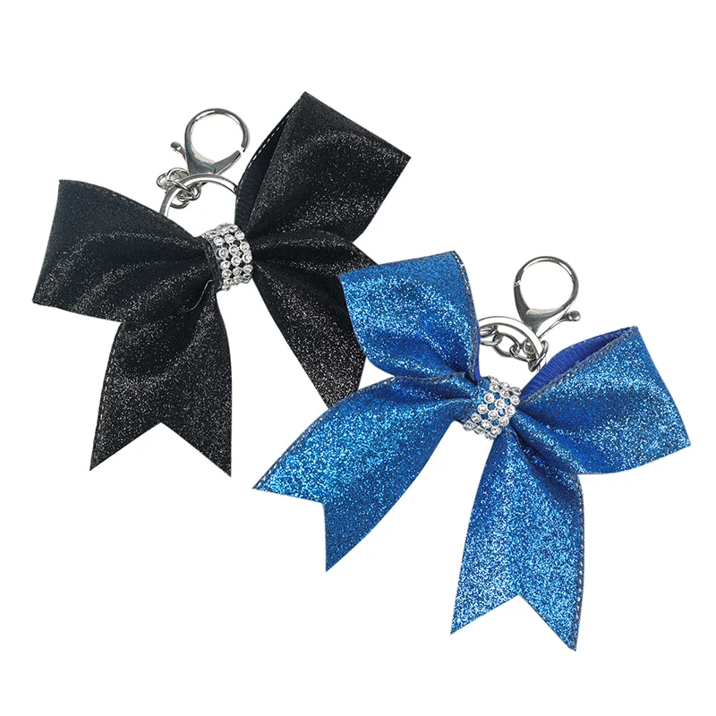 Leather Bow Keychain Bag Decoration Solid Color Sparkling Glitter Bow Pendant For Women Girls