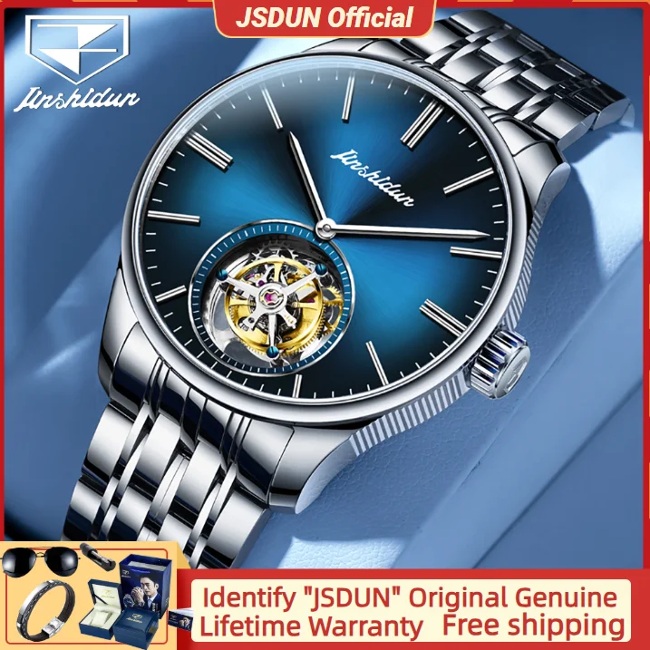 

JSDUN 834 Automatic Mechanical Watches Business Dress Skeleton Stainless steel Fashion Watch Waterproof