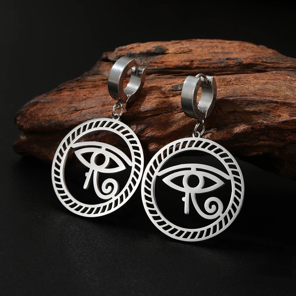 Dawapara alte ägyptische Symbol Ohrringe Auge von Horus und Ankh Kreuz Hieroglyphen Ideograph Schutz Amulett Edelstahl – Detail 20