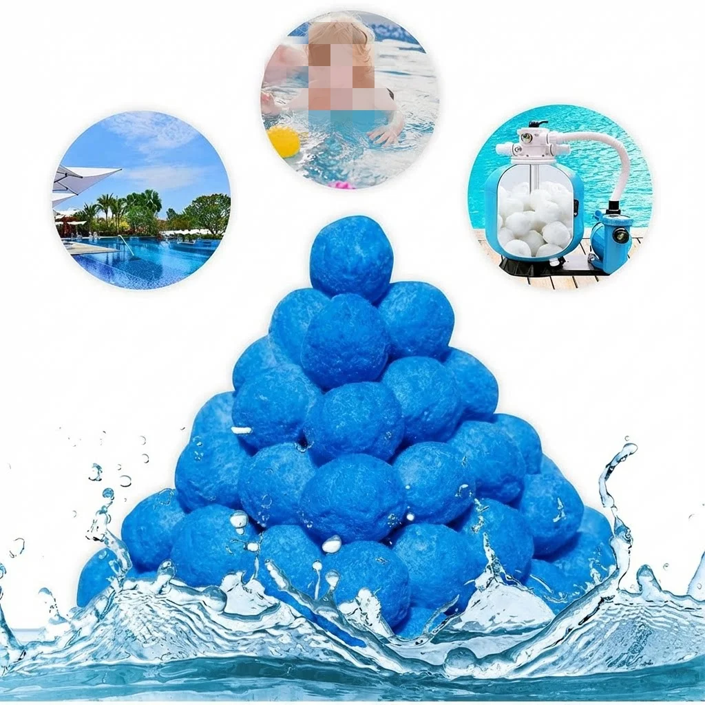 Swimming Pool Filter Balls For Sand Filter System White Blue Media= With Mesh Bag Lightweight Replacement 3-5 Micron= Clean
