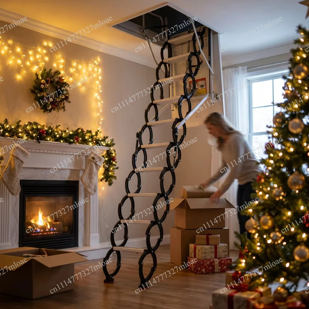 Fully automatic attic telescopic ladder, modern electric household ladder, invisible manual multiplex stair folding elevator