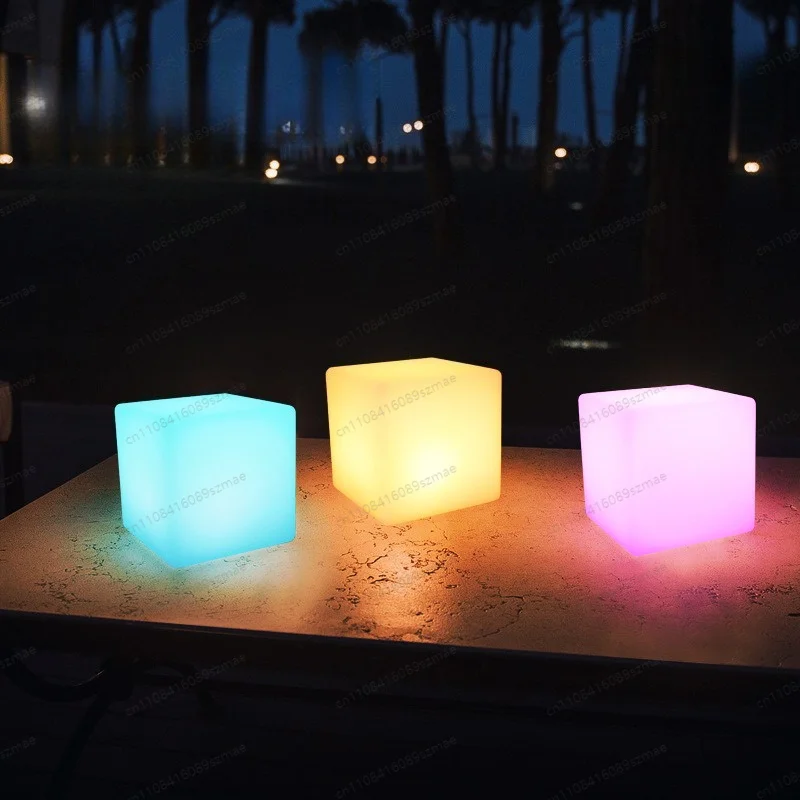 Square Desktop Rechargeable Night Light LED Eye‑Care Creative Atmosphere Lamp for Kids Room Bar Bedroom Decor