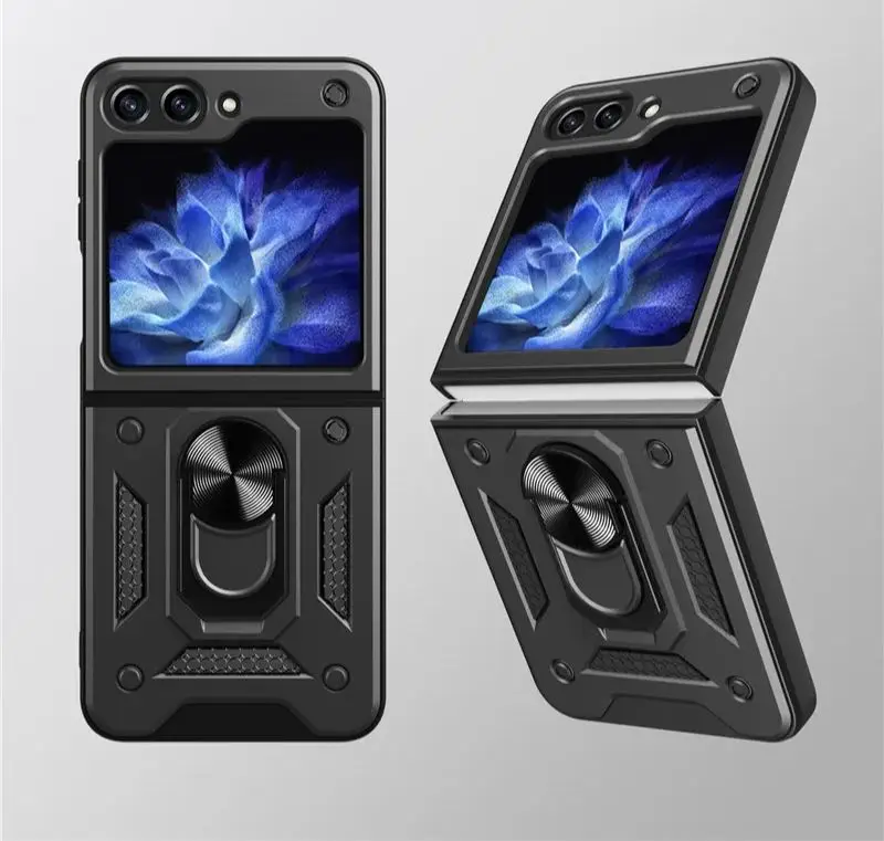 For Samsung Galaxy Z FLIP 5 Case Shockproof Armor Bumper Cases For Galaxy Z FLIP 5 ZLIP5 5G Magnetic Metal Ring Holder Cover