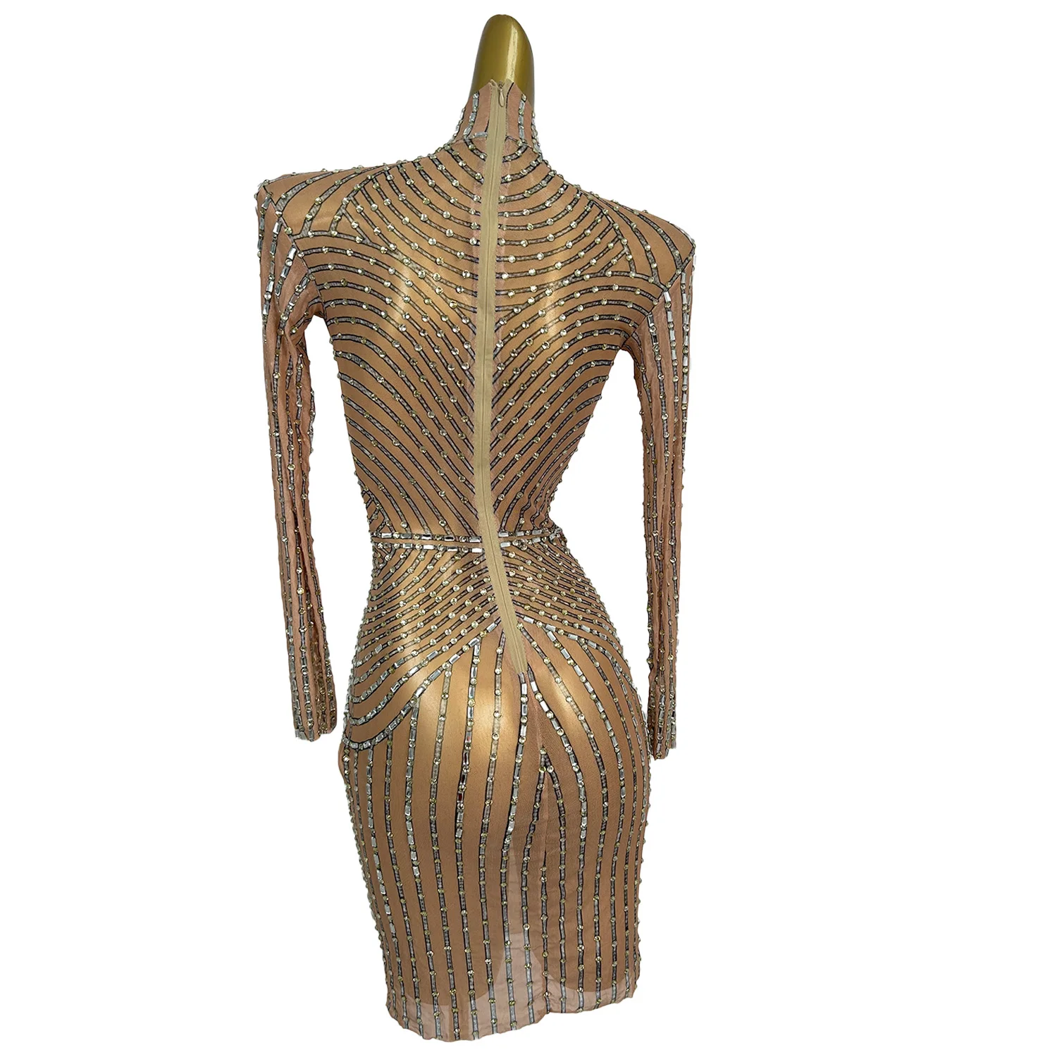 

Сексуальное сетчатое облегающее платье со стразами для ночного клуба, женское коктейльное вечернее мини-платье с длинными рукавами, вечернее платье, женский танцевальный наряд для выпускного вечера