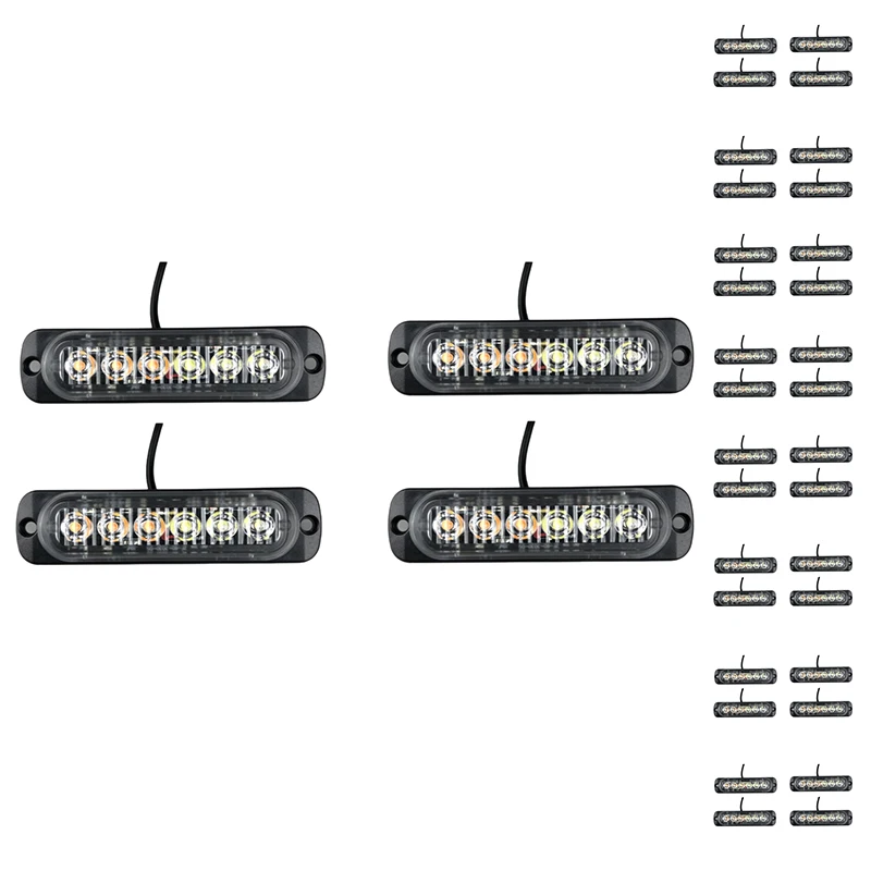 12-24V Highlight Single Row 6LED Truck Warning Light Motorcycle Modified Flashing Light Strobe Light 4Pcs