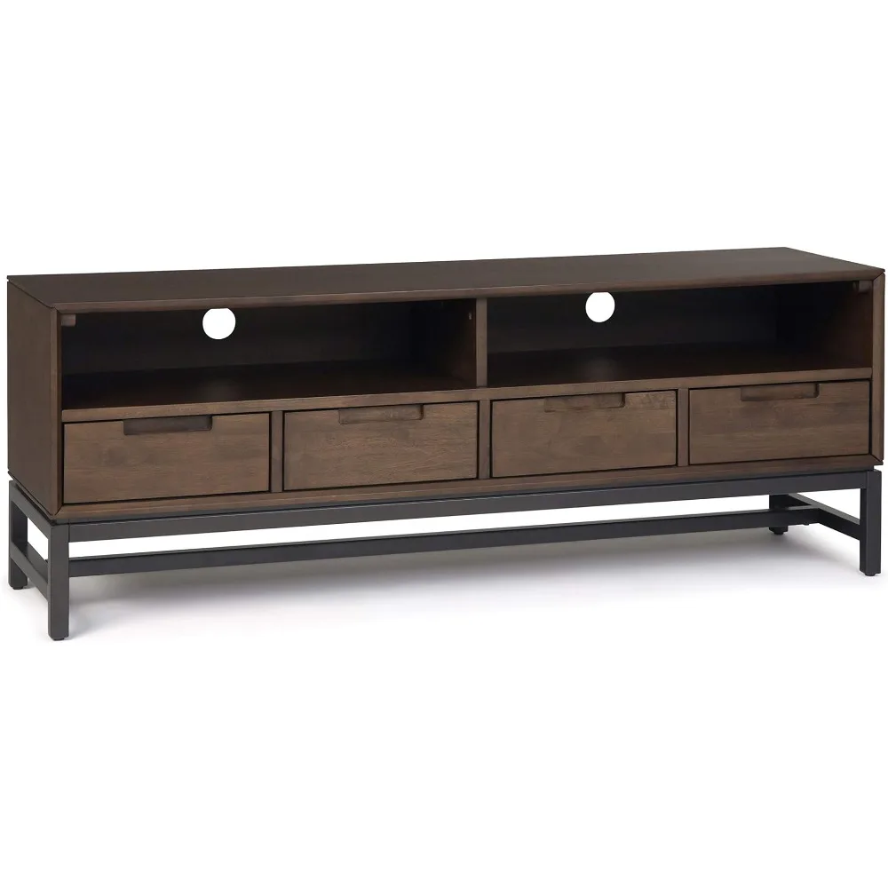 SIMPLIHOME Banting SOLID HARDWOOD 60 Inch Wide Industrial TV Media Stand in Walnut Brown for TVs up to 65 Inch