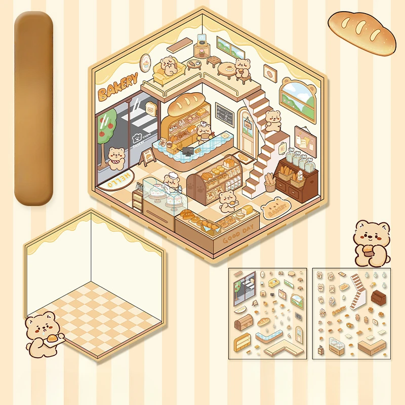 3D DIY Capybara Kaninchen Landschaft Aufkleber Koreanischen Stil Cartoon Aufkleber Miniatur Hütte Szene Stapeln Einfügen Hand Konto Geschenk