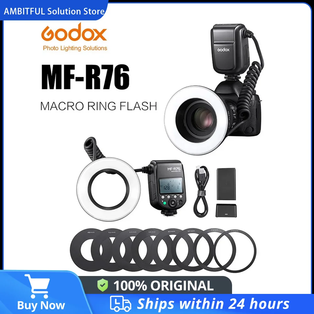 Godox MF-R76 RING76 5000K Macro LED Ring Light Speedlite Flash Light for Sony Canon Nikon Camera 5D 6D 7D 60D 70D 80D D850 A7MIV