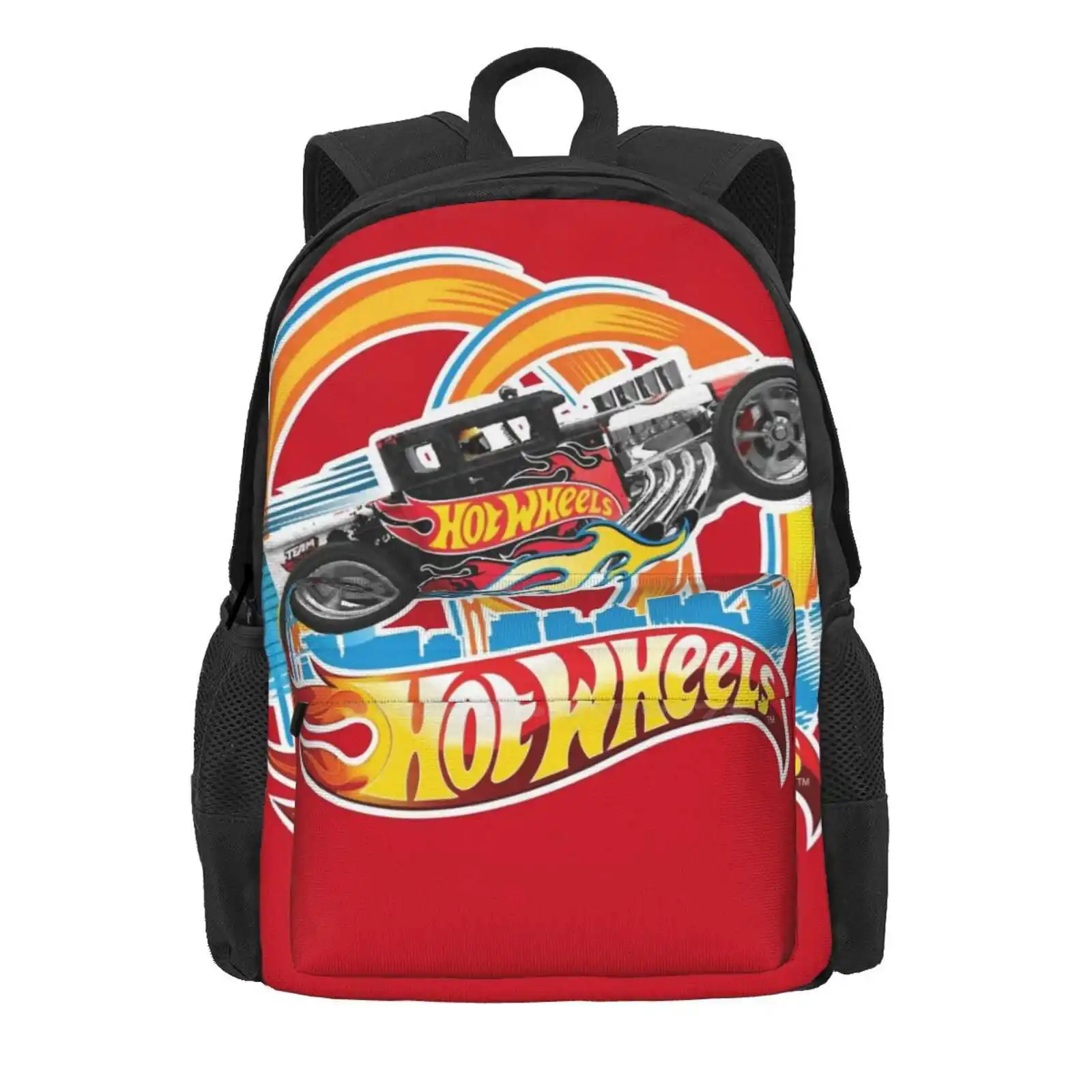 Mochila a la moda para niños, bolsa con diseño de los coches de las ruedas calientes, coches de carreras, Stickera de arte, Fanart, rueda de fuego, gran oferta