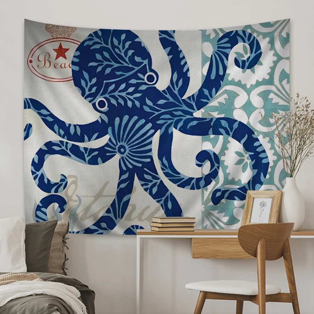 

M-Marine Pattern S-Sea Turtle Octopus Anime Tapestry Hippie Flower Wall Carpets Dorm Decor Wall Hanging Home Decor