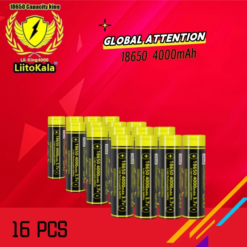 

16PCS LiitoKala 18650 4000mah 3.7V High discharge 18650 Battery 12A Rechargeable High Drain Battery or Box Mod flashlight