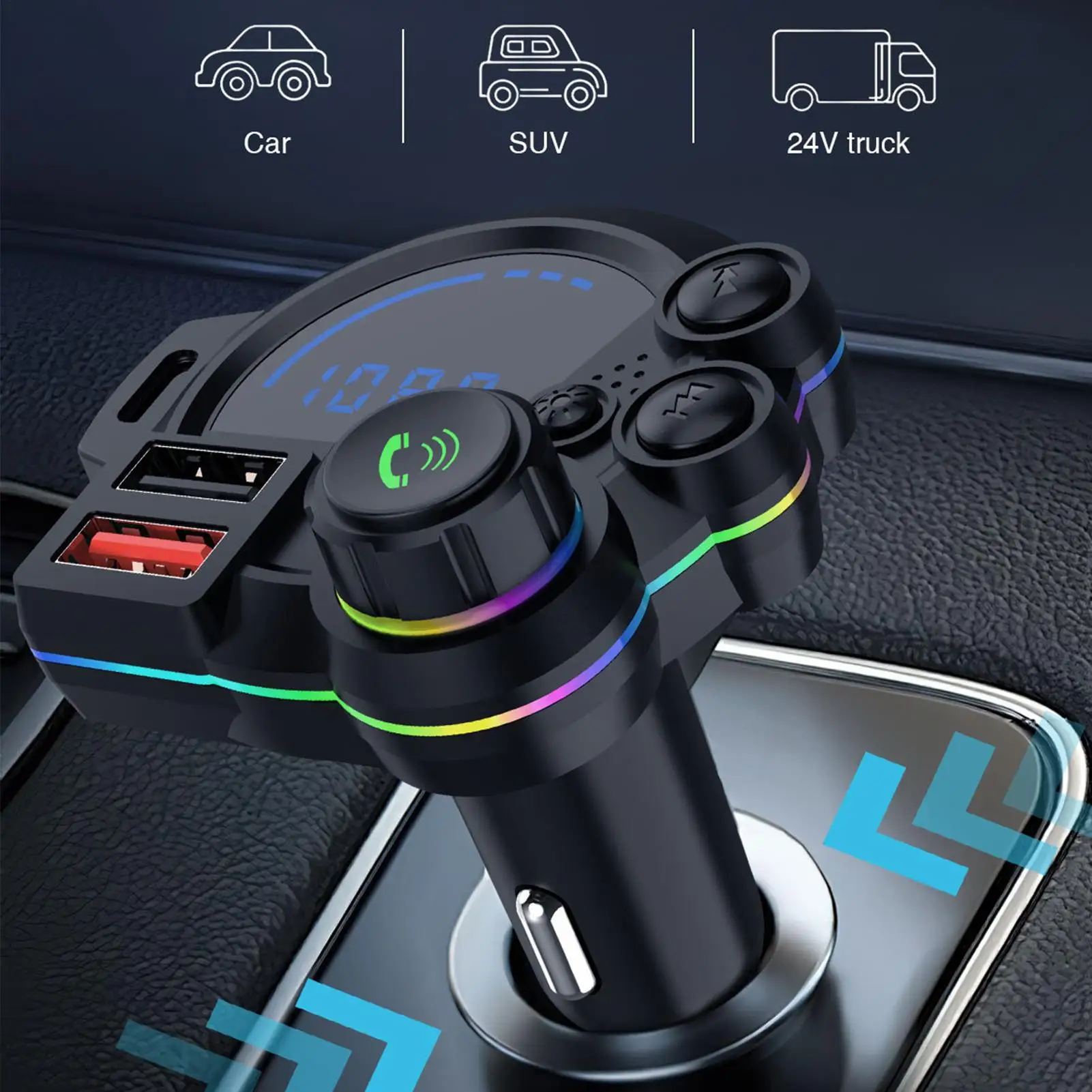 

Car FM Transmitter Wireless Support Fast Charging USB Flash Drive MP3 Player Radio Transmitter Wireless Phone Adapter