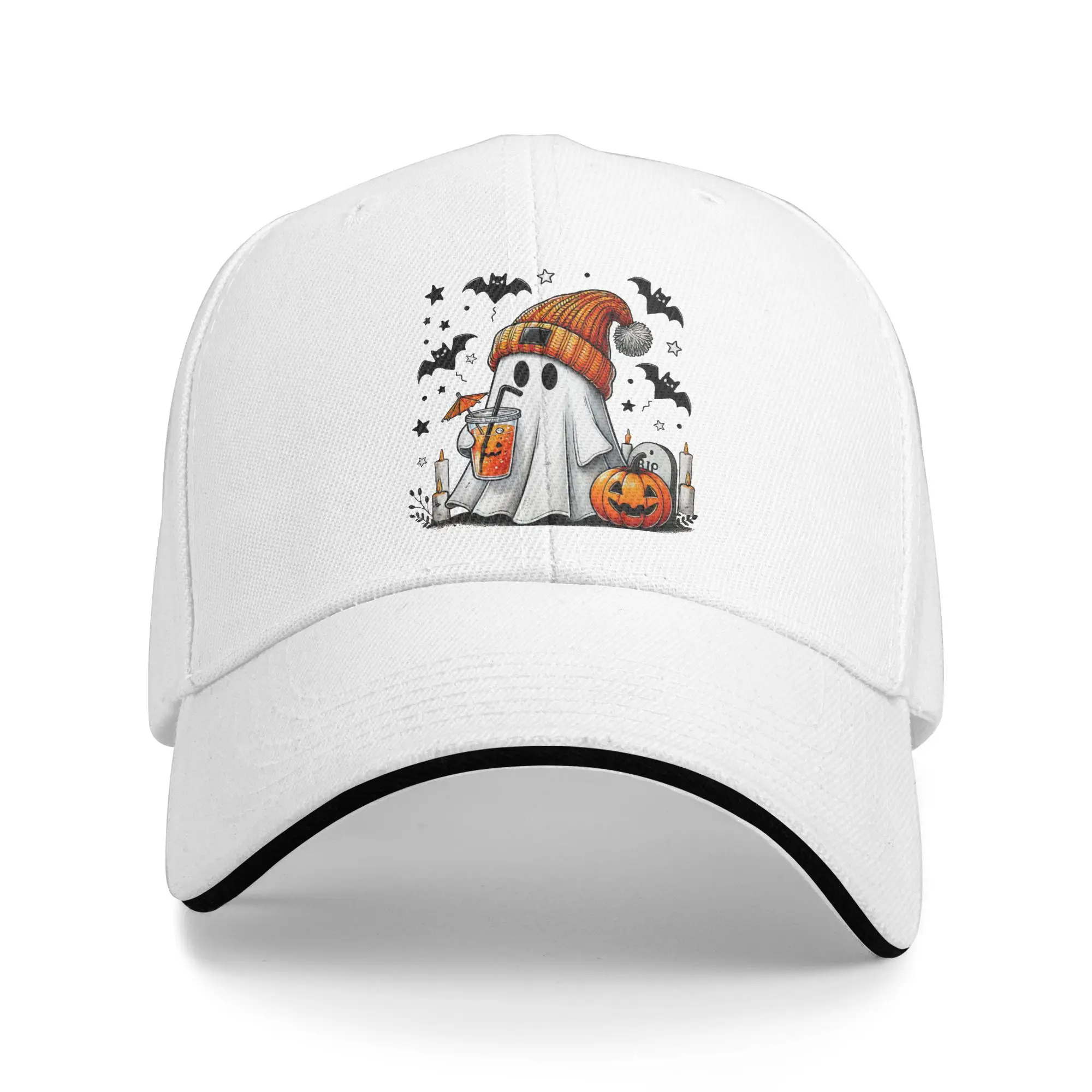 

Ghost Halloween Flower Baseball Cap Unisex Men Custom Logo Trucker Hat Summer y2k Cool Running Hippie Sun Visor Baseball Caps