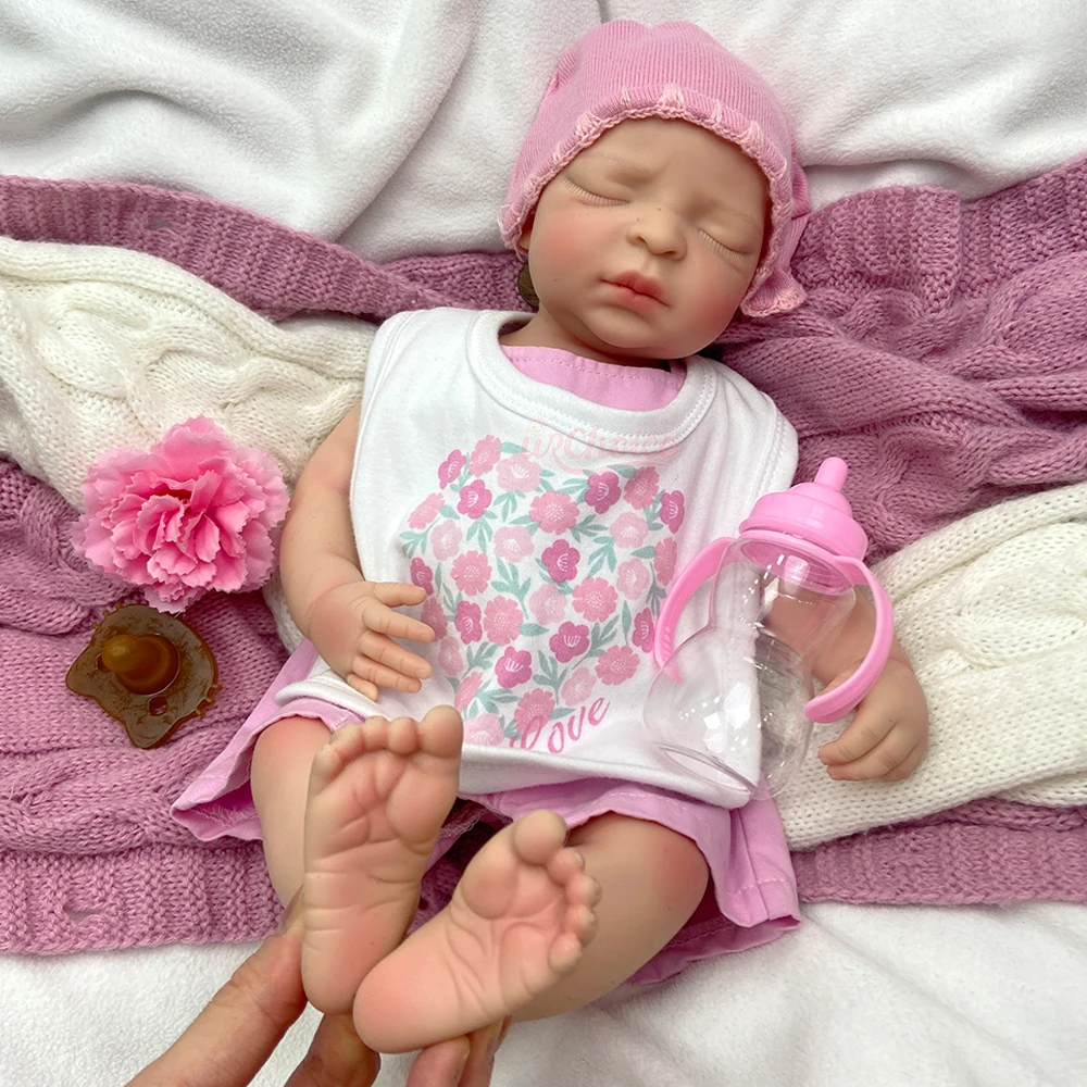 Can Open Mouth Sleeping Girl 44cm Silicone Reborn Baby Full Body Soft Art Doll Adorable Visible Veins Bebe for Elderly Joy