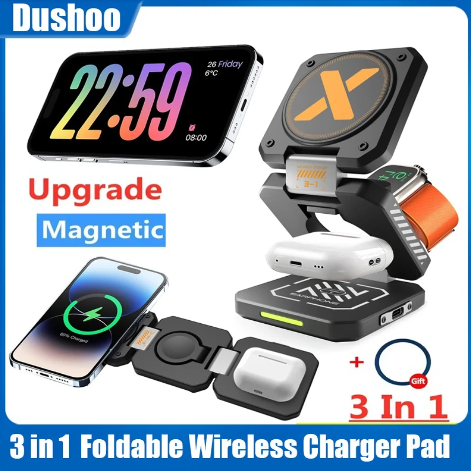 

Многофункциональная складная магнитная подставка для беспроводного зарядного устройства 3 в 1, подставка для iPhone 16-12 iWatch AirPods, держатель станции быстрой зарядки *
