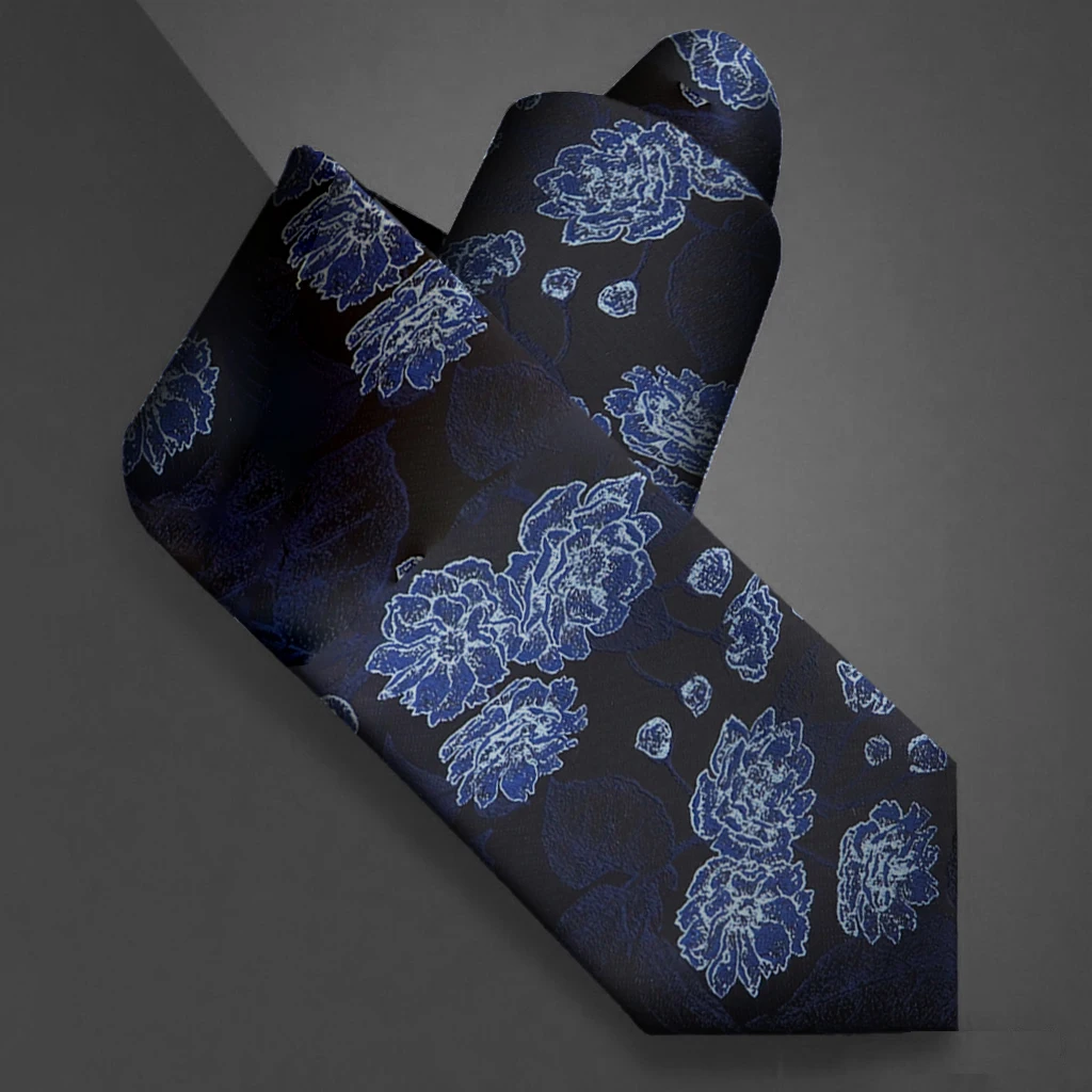 Neues Design, rot-blaues Blumen-Krawatten-Set mit Papierkarte, inklusive Taschentuch für Herrenmode, Hemd, Anzug, Accessoire, passend für Hochzeitsfeier