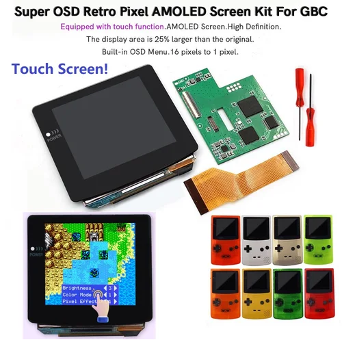 Pantalla OLED 2024 laminada para GameBoy Color, menú OSD RETRO PIXEL AMOLED GBC LCD con carcasa precortada