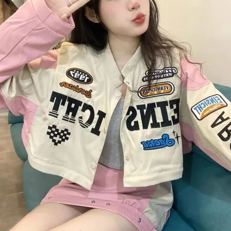 american retro detachable motorcycle baseball jacket women\'s Y2K street Hip Hop trend wild jacket couple casual loose jacket top