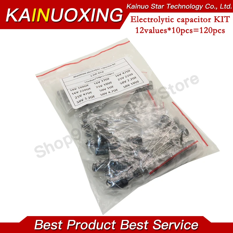 120pcs 1set of 120pcs 12 values 0.22UF-470UF Aluminum electrolytic capacitor assortment kit set pack