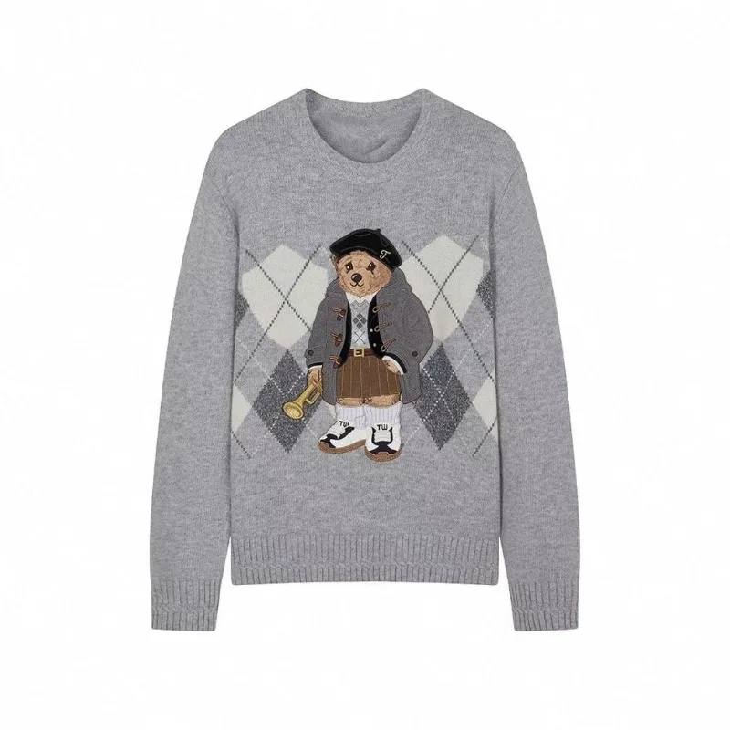 2025年秋新作 クマ柄ニットプルオーバー レディースファッション ダイヤモンドジャカード フィット Oネックセーター 高級刺繍ジャンパー トップス
