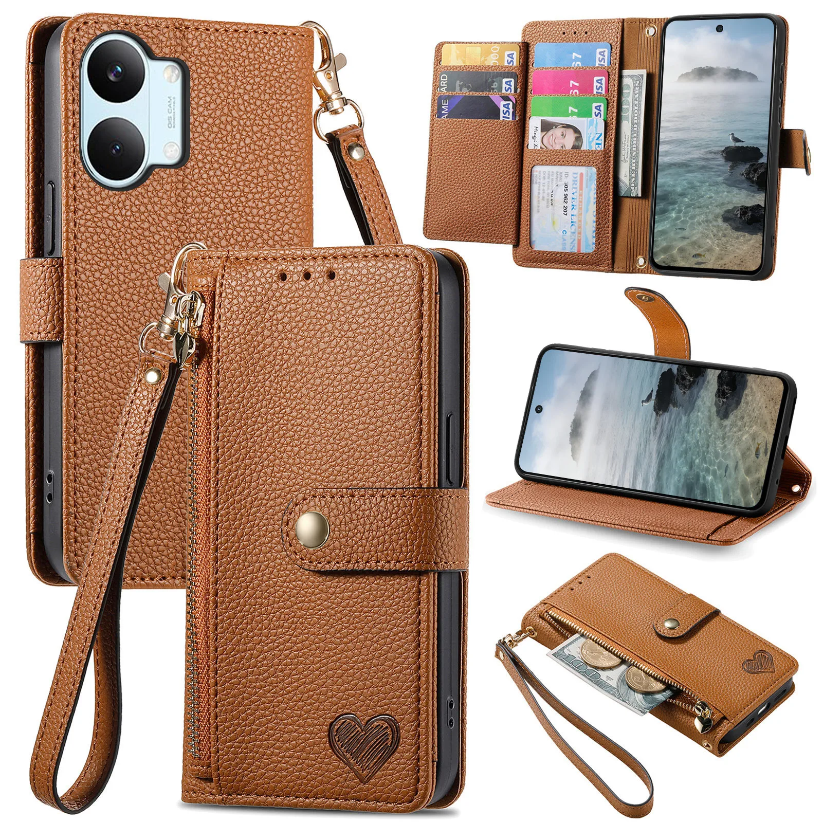 For Xiaomi Poco X8 Pro Max Case Luxury Leather Zipper RFID Wallet Card Slot Wrist Strap Shockproof Hard Back Cover Accessories