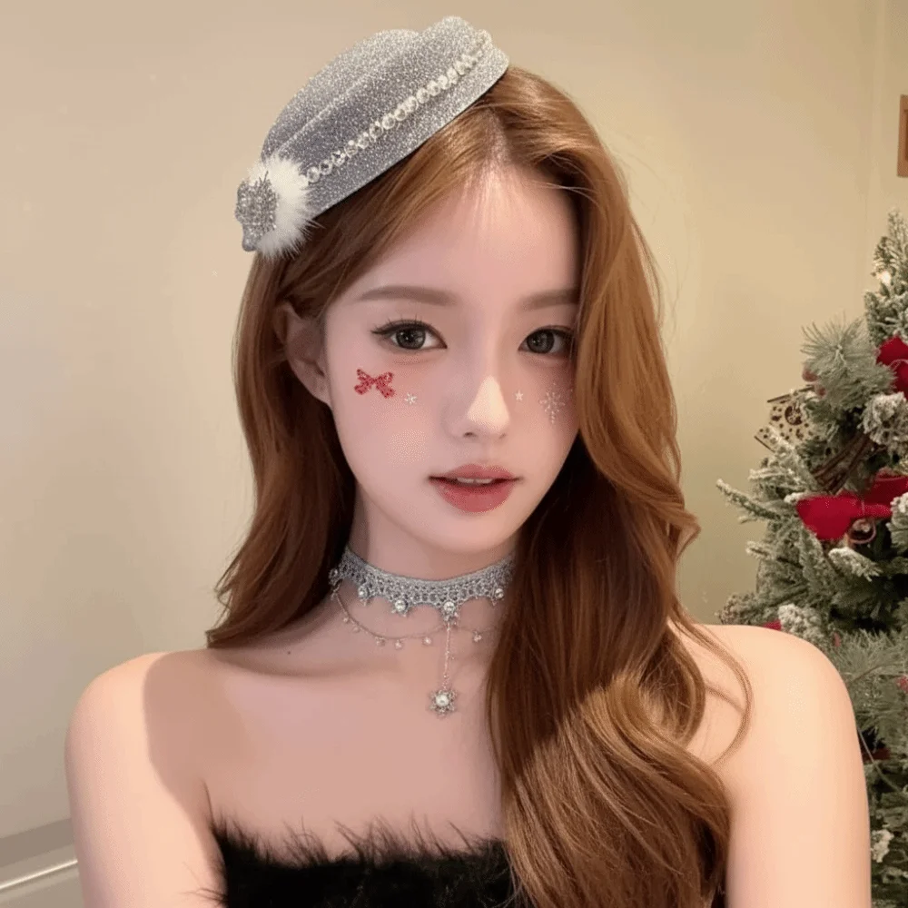 قبعة فيدوراس قبعة مشبك شعر قبعة رسمية مخملية حمراء أفضل قبعة دبوس الشعر ندفة الثلج قبعة الديكور هيرباند الفاسناتور قبعة فتاة/النساء