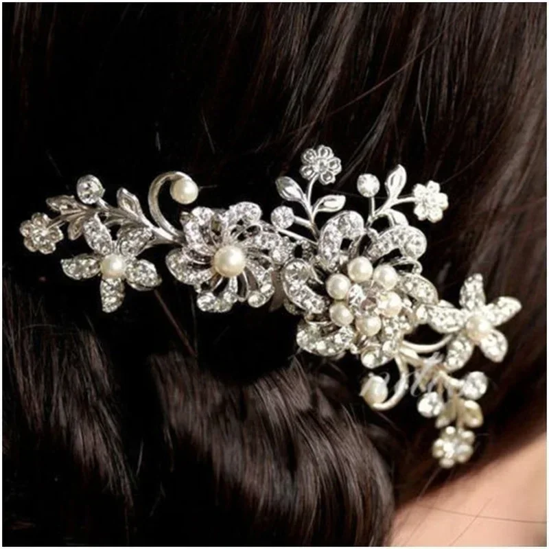 Rhinestone Bridal Hair Comb Pearl Tiaras Crystal Hairclip Girl Party Jewelry for Women Miraculous Wedding Hair Accessories