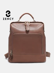 Zency Luxury Genuine Leather Women Backpack 2024 Vintage Lady Large Capacity Travel Backpack Female Designer Knapsack Preppy