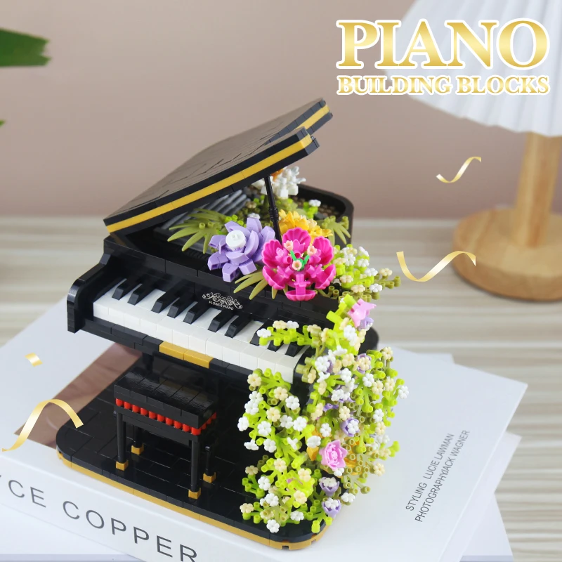 Creative Piano Violin Building Block DIY Mini Musical Instrument Eternal Flower Assembly Model Decoration Children Birthday Gift