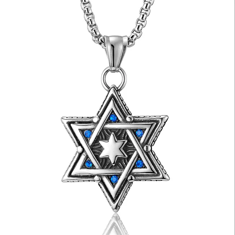 Punk Rock Stainless Steel Jewish Star of David Pendants Necklace for Men Retro Jewelry Silver Color Drop Shipping