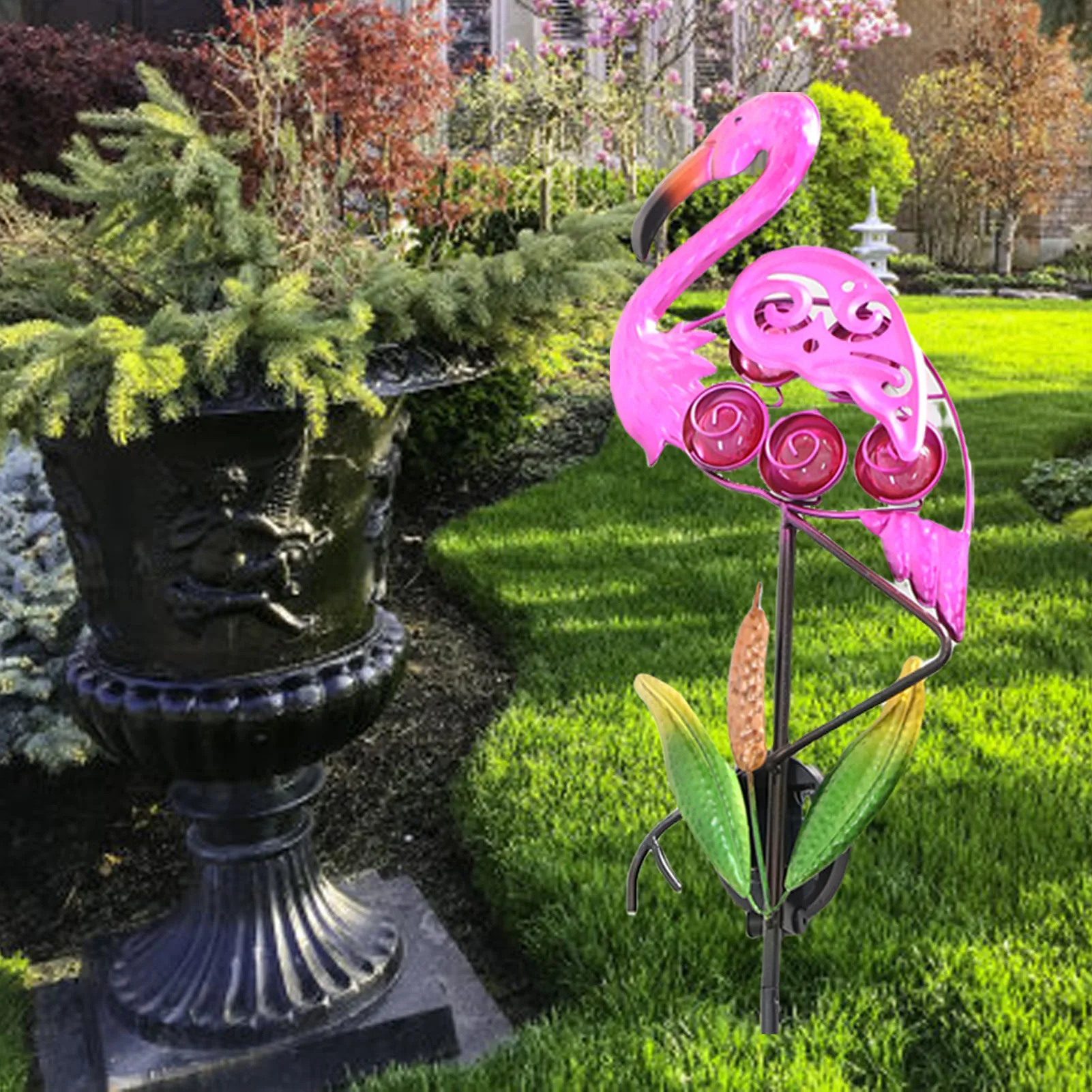 Outdoor Solar Flamingo Garden Light LED Hollow Metal Lawn Stake Lamp Waterproof Decorative Landscape Yard Light view 2