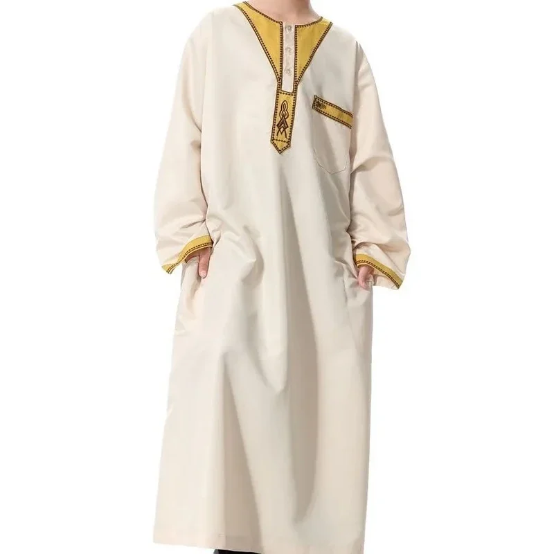 Muslim Boys Jubba Thobe Middle East Arabic Embroidered Ethnic Style Kids Abaya Long Dress Islamic Teenager Robe Djellaba Caftan