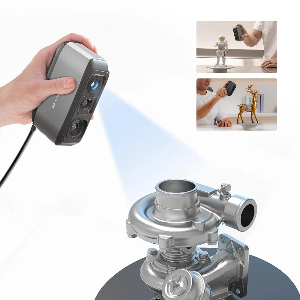 3DMakerpro Moose 3D Scanner, 0.03mm Accuracy, 0.07mm Resolution, Blue LED Light Source, 24-bit Color Camera, Al Visual Tracking, 10fps Frame Rate, Anti-Shake Lenses, Compatible with Windows/MacOS