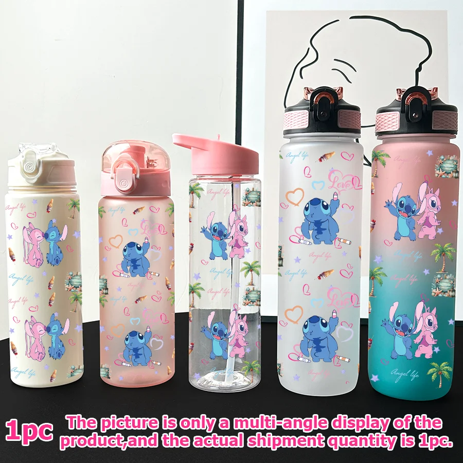 

1Pc Disney Stitch,Angel Printed 23-32oz Multi-plastic Water Bottle Portable Sports Water Cup Birthday Gift