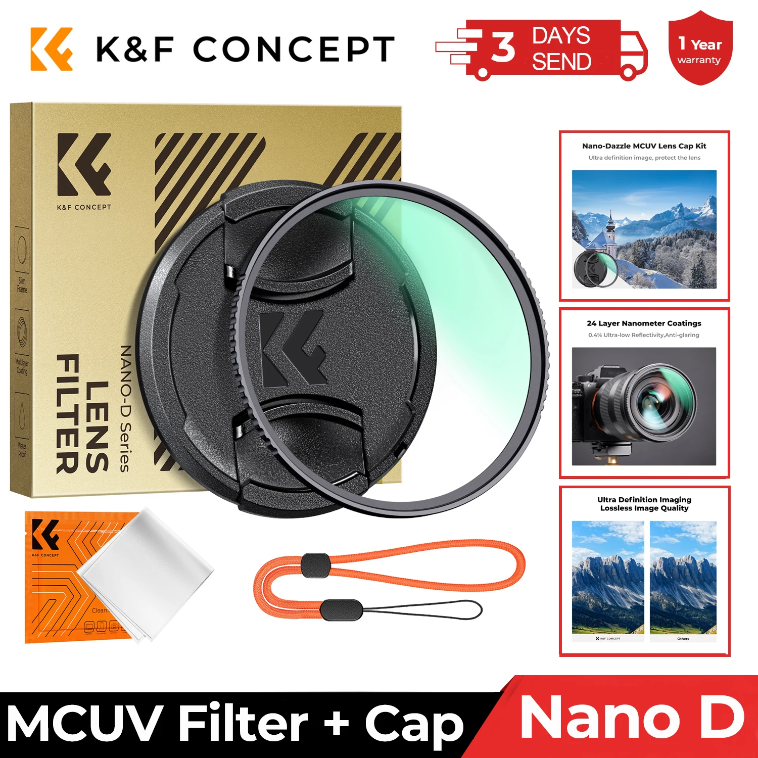 

K&F CONCEPT 49-82mm HD UV Camera Lenses MCUV Filter with Cap Multi Coated Filter For Nikon Canon 52mm 58mm 62mm 67mm 77mm Nano D