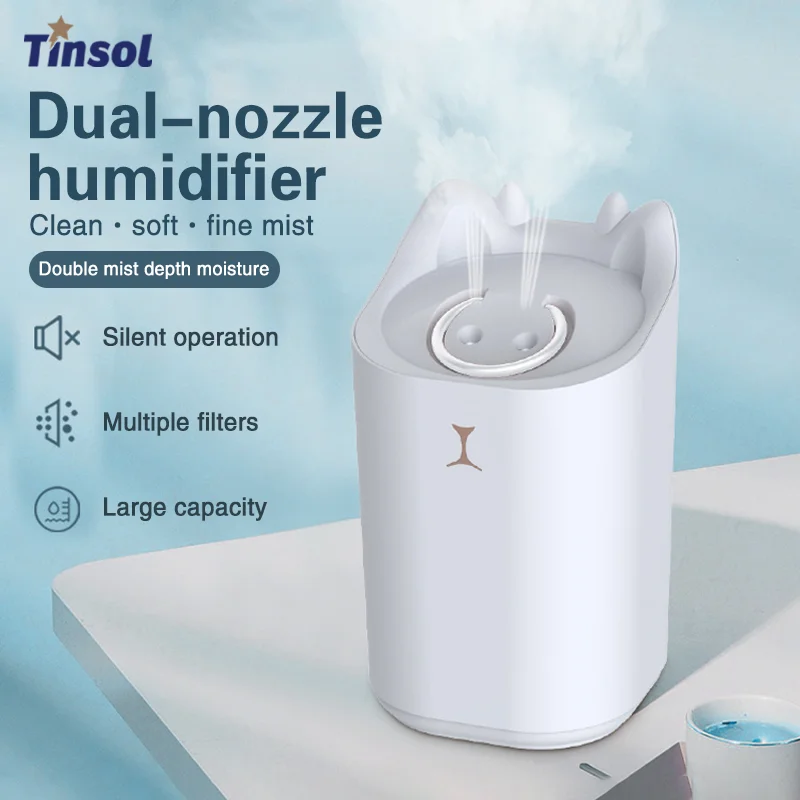 TINSOL 3.3L Dual-Spray Air Humidifier Home Aromatherapy Diffuser USB-Charging Air Purifier Nebulizer with Ambient Lighting
