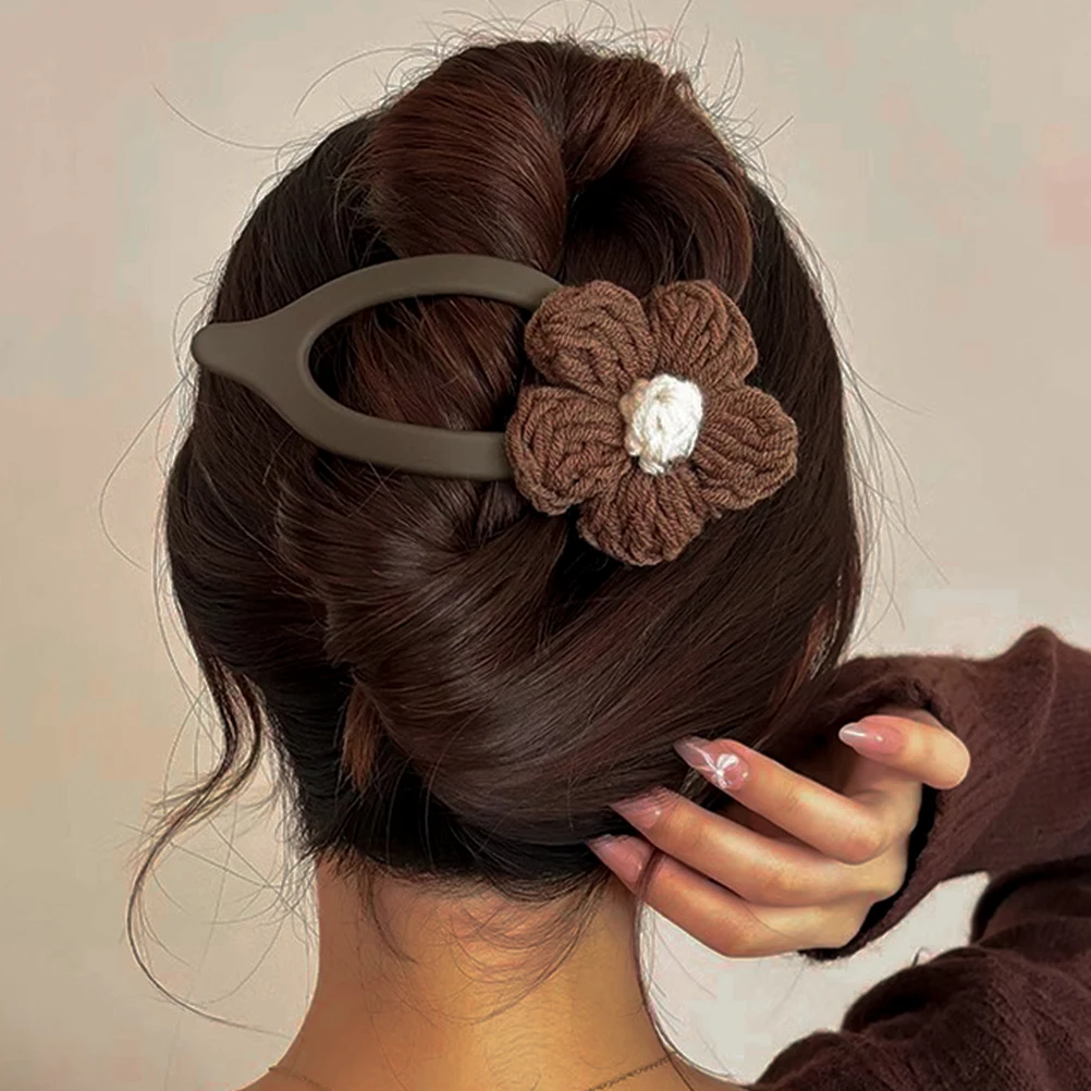 

Flower Hair Claw Clip Knitted Crochet Barrette For Women Girls Thick Thin Hold Braids Accessory Hawaiian