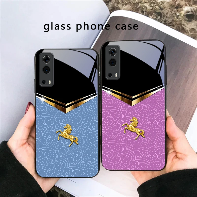 Dark Night Golden Horse For vivo Y100 Y33s Y03 Y36 Y35 Y52 Y72 Y55 Y16 Y76 Y75 Y72 5G iQOO 12 Z9 Turbo Black Glass Phone Case view 5