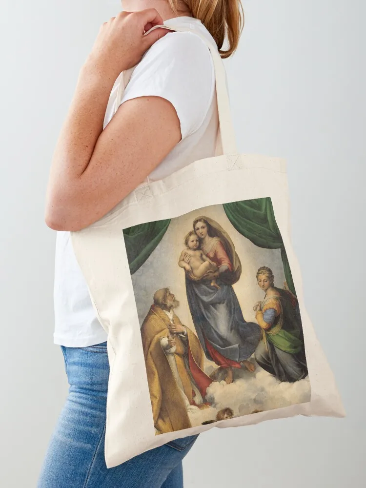 The Sistine Madonna Oil Painting by Raphael Tote Bag shopping cart bags cloth bag woman shopping bag logo Portable shopping