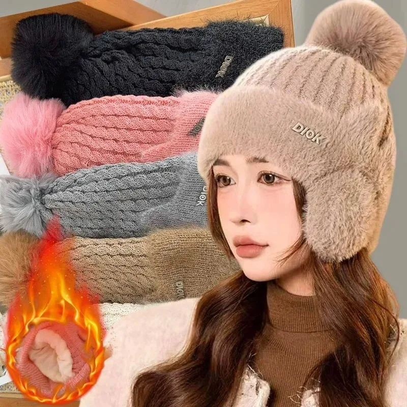 Thermo-Gehörschutz-Mütze für den Winter, warme Strickmütze, mit Plüsch gefütterte Mütze für Damen und Herren, Outdoor, Radfahren, Skifahren, winddichte Wintermützen