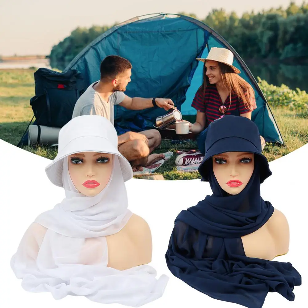 Fashion Sun Hat  Soft Connected Turban Cap  Chiffon Bucket Hat Scarf Set