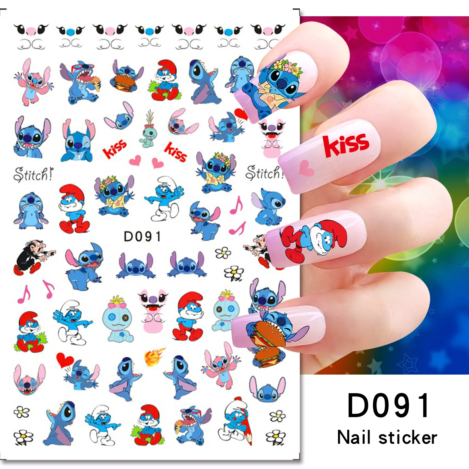 Stiker kuku kartun lucu untuk wanita gadis stiker Stitch kecil Mickey dekorasi buku botol air